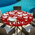 thumbnail image 5 of Red Love Valentines Round Tablecloth 55-60 Inch Round Fitted Table Cloth with Elastic Edge, White Love Heart Waterproof Table Cover Protector for Outdoor Picnic Party Dining, 5 of 6
