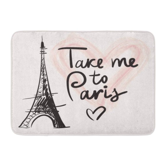POGLIP Drawing Eiffel Tower Paris Take Me to Tour Vintage France French Doormat Floor Rug Bath Mat 23.6x15.7 inch