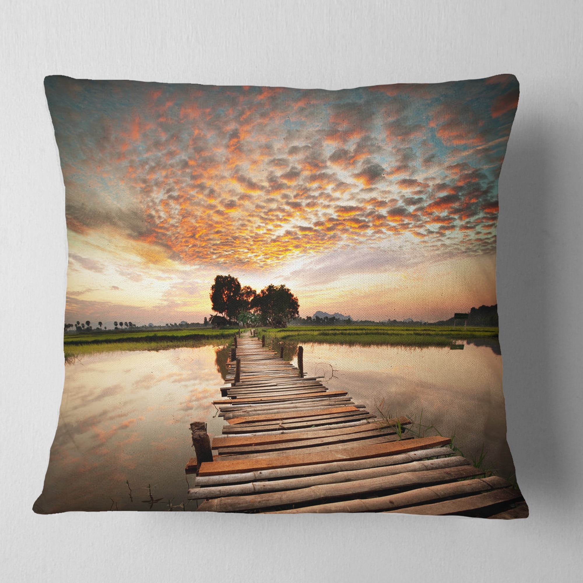 Designart 18" x 18" Multi-color Bridge Pier Polyester Throw Pillow