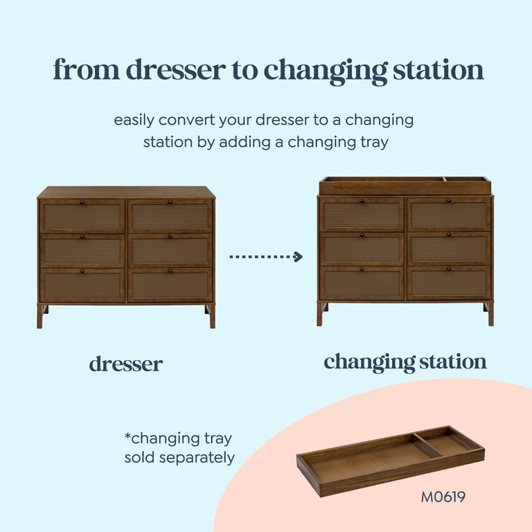 DaVinci Margot 6-Drawer Dresser in Walnut with Pressed Cane