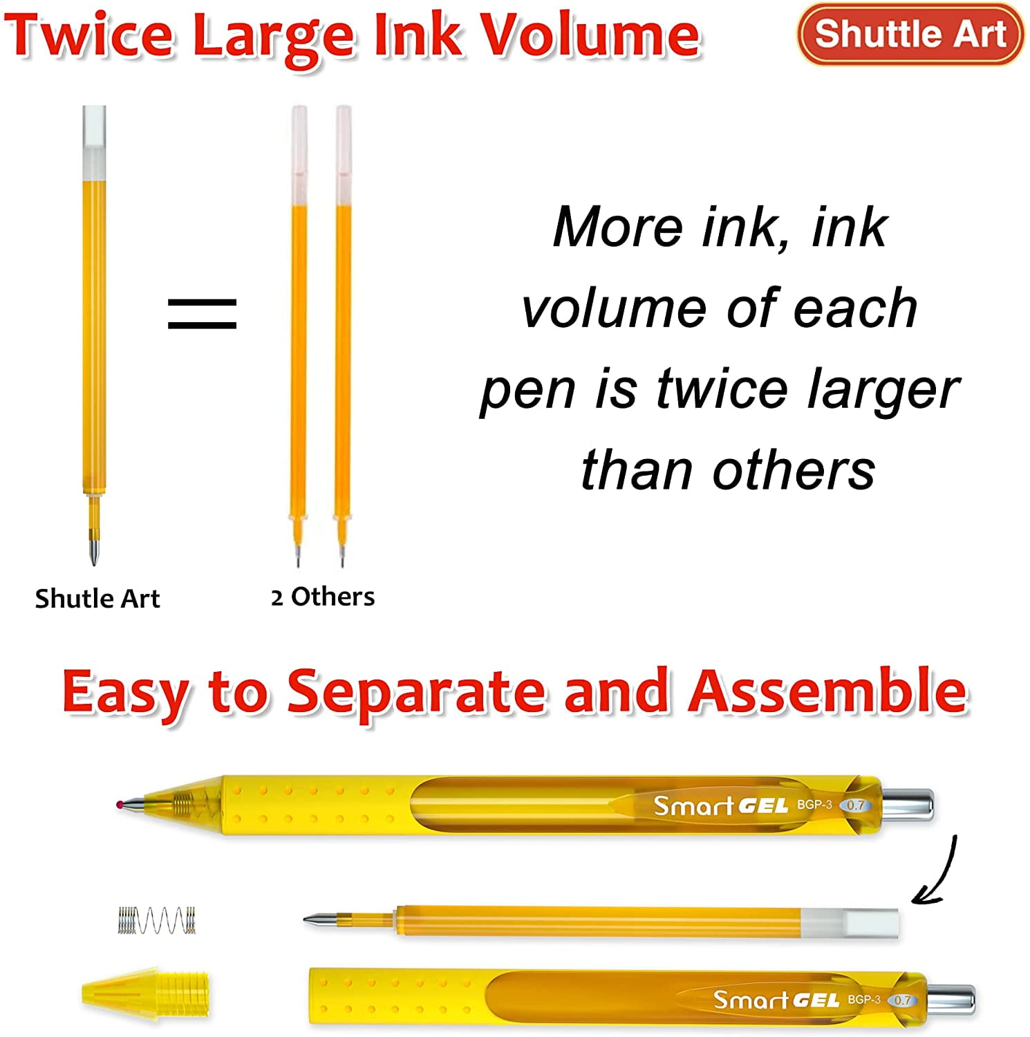 FZRXNHT Black Gel Pens, 70 Pack Shuttle Art Retractable Medium