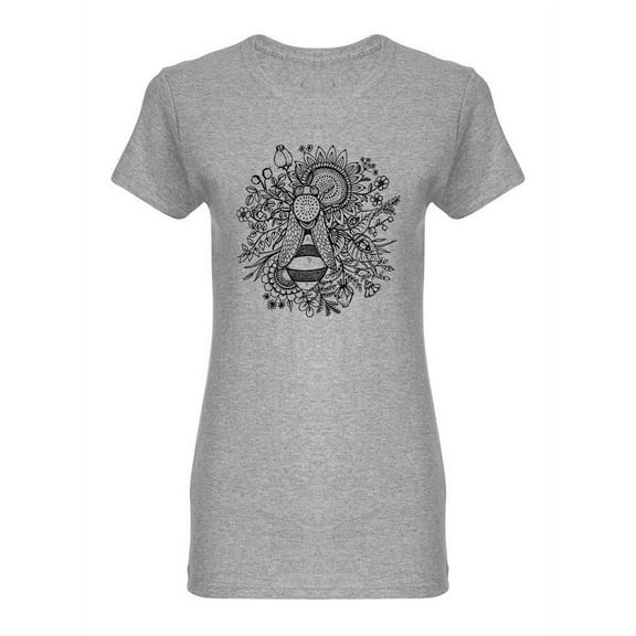 Bee With Flowers In Black T-Shirt Women -Image by Shutterstock, Female Medium