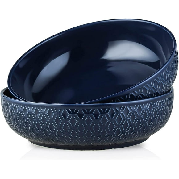 HHHC Pasta Salad Soup Bowls set,8 Inches Ceramic Pasta Bowl with Embossment (Blue, pattern' style)