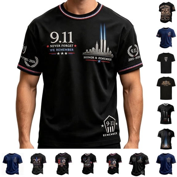 LNZGNM 9/11 25th Anniversary Memorial T-shirts for Men Short Sleeve Crew Neck Patriotic Lightweight Top Sport Leisure Everyday,Royal Blue(XXL)