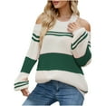 thumbnail image 1 of Lilgiuy Women's Long Sleeves Color Matching Round Neck Loose Pullover Stripe Tops Blouse Knitted Sweater,Green,4(S) Fall Fashion for 2022 Spring Winter, 1 of 5