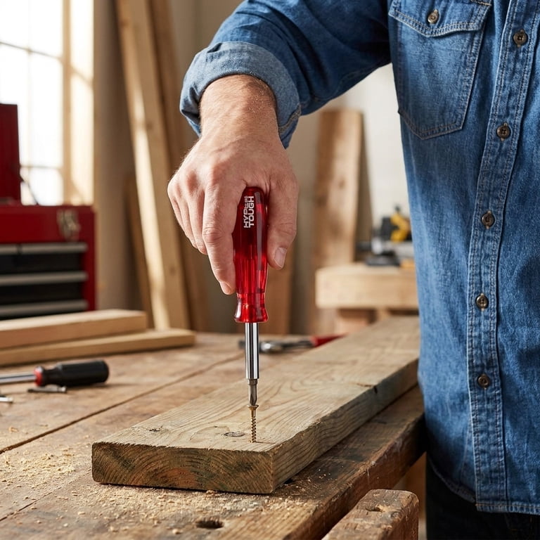 Hyper Tough 6-in-1 Screwdriver, Red, #0, Steel, Acetate, Phillips