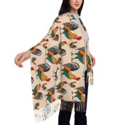 Rateoe Rooster Women's Traditional Scarf Wrap Tassel Shawl Fringes Neck Head Shawl Retro Scarf