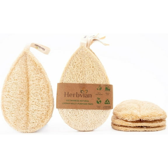 Natural Loofah Kitchen Scrubbing Pads, Vietnamese 100% Plant-Based Luffa, Multi-Purpose Dish Washing Sponges (Pack 4)