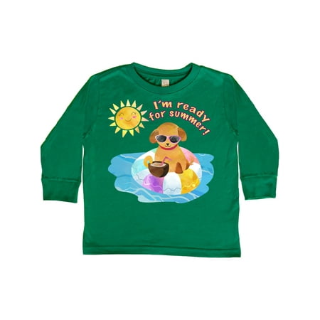 

Inktastic I m Ready for Summer Puppy in Pool with Drink Gift Toddler Boy or Toddler Girl Long Sleeve T-Shirt