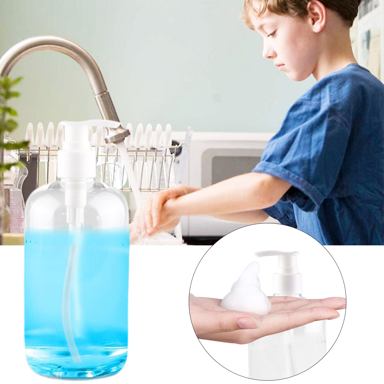 ievspot 4PCS Clear Hand Soap Dispenser Bottle for Liquid Lotion Shampoo Detergent, 500ml Plastic Refillable Press Bottles for Hotel Kitchen Bathroom Home
