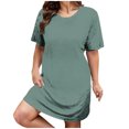 thumbnail image 2 of Lorytime Nightgowns for Women Short Sleeve Knee Length Sleepdress Oversized Round Neck Solid Sleepshirts Nightgowns Nightdress Comfy Soft Lounge House Pajamas Dress Green 3XL, 2 of 5