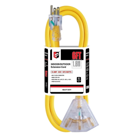Cable de extensión EP de 6 pies, calibre 12, resistente, 15 A, 125 V, 1875 W