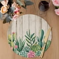 thumbnail image 3 of Summer Botanical Round 13 Inch Placemats Set of 6, Tropical Cactus Succulents Brown Wooden HeatResistant Non Slip Place Mats for Dining Table, Wipeable Braided Kitchen Table Mats for Housewarming, 3 of 9