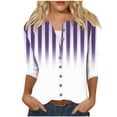 thumbnail image 3 of Tejiojio 2024 Fall Women's Fashion Printed Loose T-shirt 3/4 Sleeves Blouse Round Neck Buttons Tops Womens Petite Plus, 3 of 6