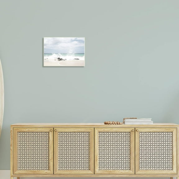 Stupell Industries Tropical Sea Coast Wave Splash Rocky Sand Beach,19 x 13, Design by Leah Straatsma