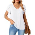 thumbnail image 3 of MOSHU V-Neck T-shirts for Women Petal Sleeve Tunic Tops Summer Casual Womens Shirts, 3 of 10