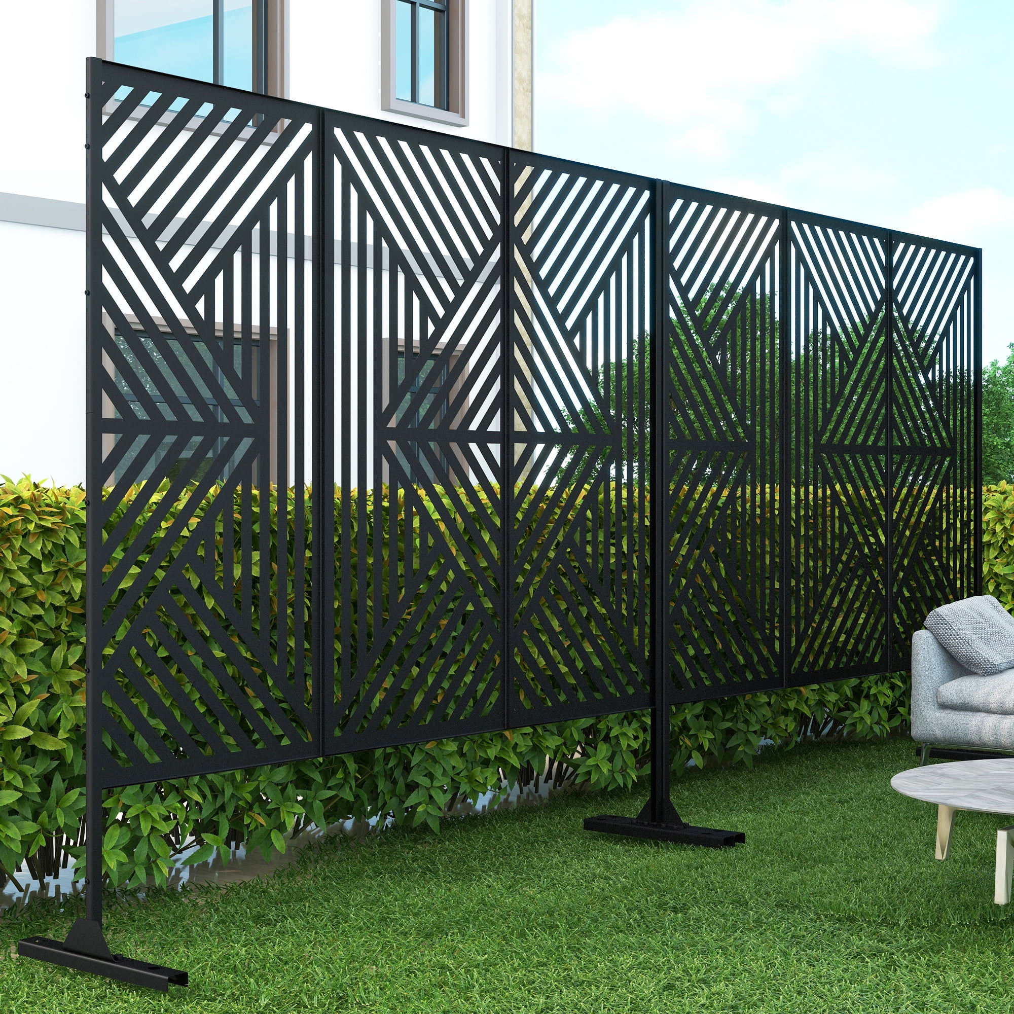 MAYEERTY 72*47" Outdoor Black Metal Privacy Panel Screen for Patio, Mountain Pattern