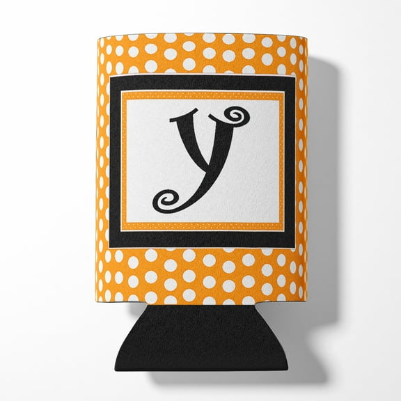 Letter Y Initial Monogram - Orange Polkadots Can or Bottle Hugger