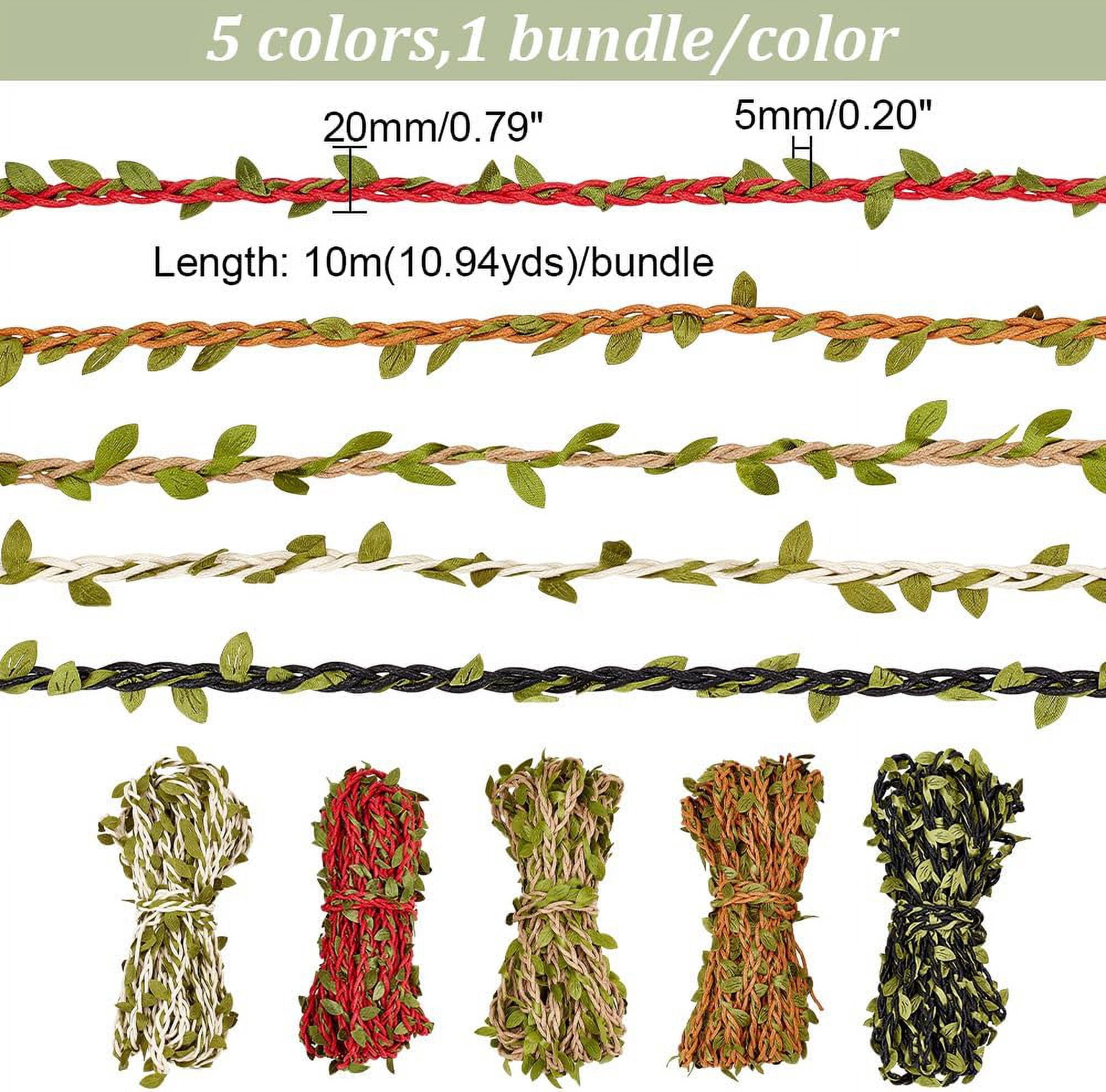 164 Feet Natural Twine Green Leaf Jute Wax Rope 5 Colors Burlap Leaf Ribbon Decoration Vine with Artificial Green Leaves for DIY Crafts Gift Wrapping Wedding and Party Decor for DIY