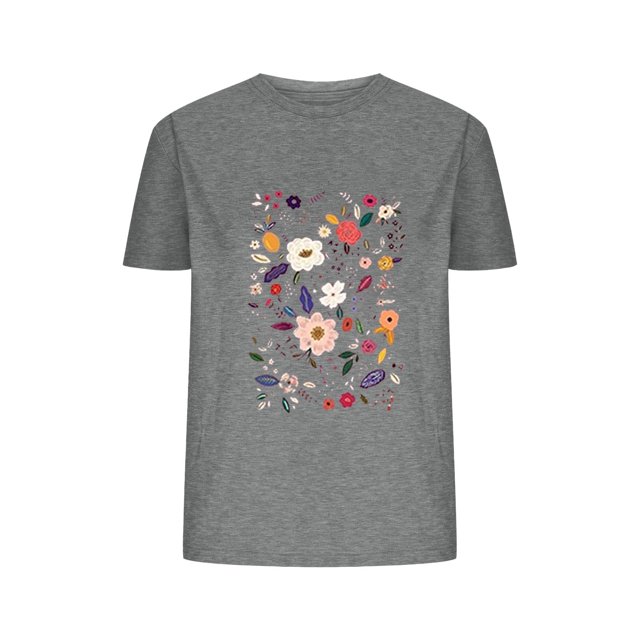 Camisetas de Verano de Mujer Pequeña Flor Impresa Cuello Redondo Manga Corta Superior, Verano Superior de las Mujeres