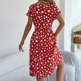 thumbnail image 4 of Uaswgudfs ​Women's Casual Short Sleeve Midi Dress​ - Summer A-Line Design with Adjustable Waist Tie, Light Social Occasion Ready Red M, 4 of 6