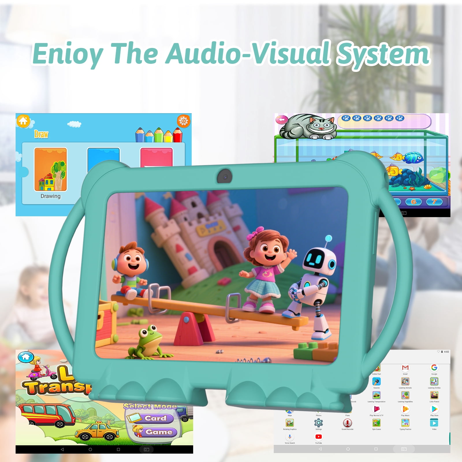 WUIUHOU 7inches Android 12.0 tablet for Kids with Case, 4GB(2+2Expand) RAM+32GB ROM(Can Expand Up to 512GB), Front 2.0MP+ Back 5.0MP Dual Cameras, 1024*600 IPS LCD, Green