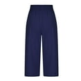 thumbnail image 6 of Clearance Sale Womens Pants Elasticated Waist Trousers Casual Solid Color Slacks Trendy Button Pants 3/4 Capri Trousers Straight Leg Slacks Wide Leg Pants Loose Training Trousers, 6 of 7