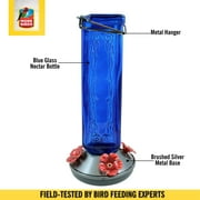 More Birds Kristina Blue Glass Hummingbird Feeder, 19 oz Capacity