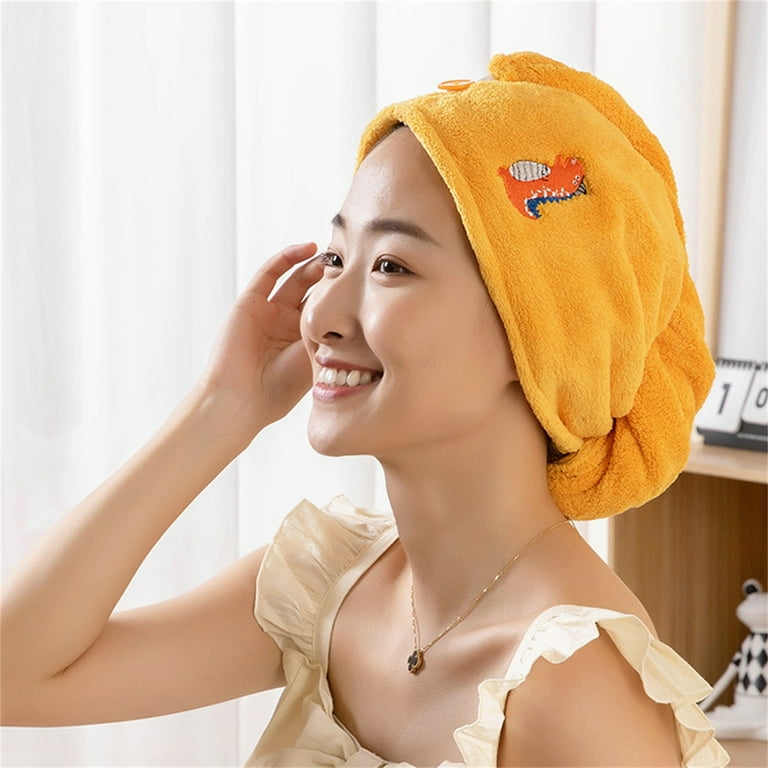KIHOUT Coral Velvet Cute Pattern Embroidery Dry Hair Cap Bath Cap Super Absorbent Adult Hair Fine And Soft Reduced