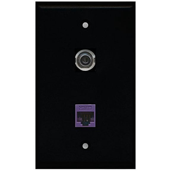 RiteAV - Black 1 Port 3.5mm 1 Port Cat5e Ethernet Purple Wall Plate