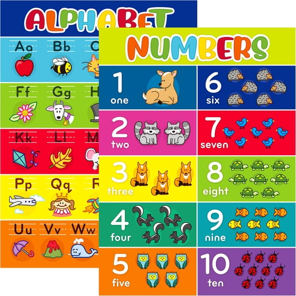 Youngever Alphabet, Numbers 1-10 Laminated Educational Posters for Toddlers, Teaching Posters, Classroom Posters (24 x 18 inch)