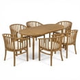 thumbnail image 3 of Christopher Knight Home 7-Piece Outdoor Acacia Wood Dining Set, Oval Table and Curved Back Chairs, Teak, 3 of 16