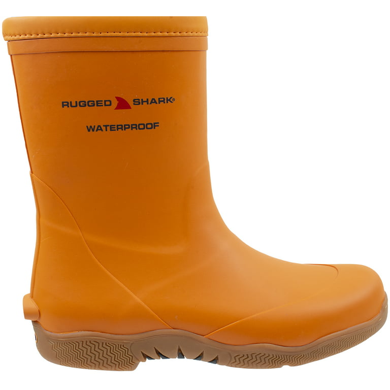 RUGGED SHARK Men's Great White Fishing Boots, Waterproof Deck Boots,  Comfortable No-Slip Sole, Orange, Men's Size 11