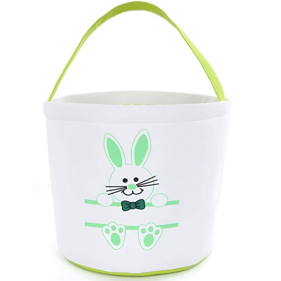 TELOLY Easter Bags,Embroidery Design Green Basket,Plush Bunny Tail Design Gift Bags for Kids,Green