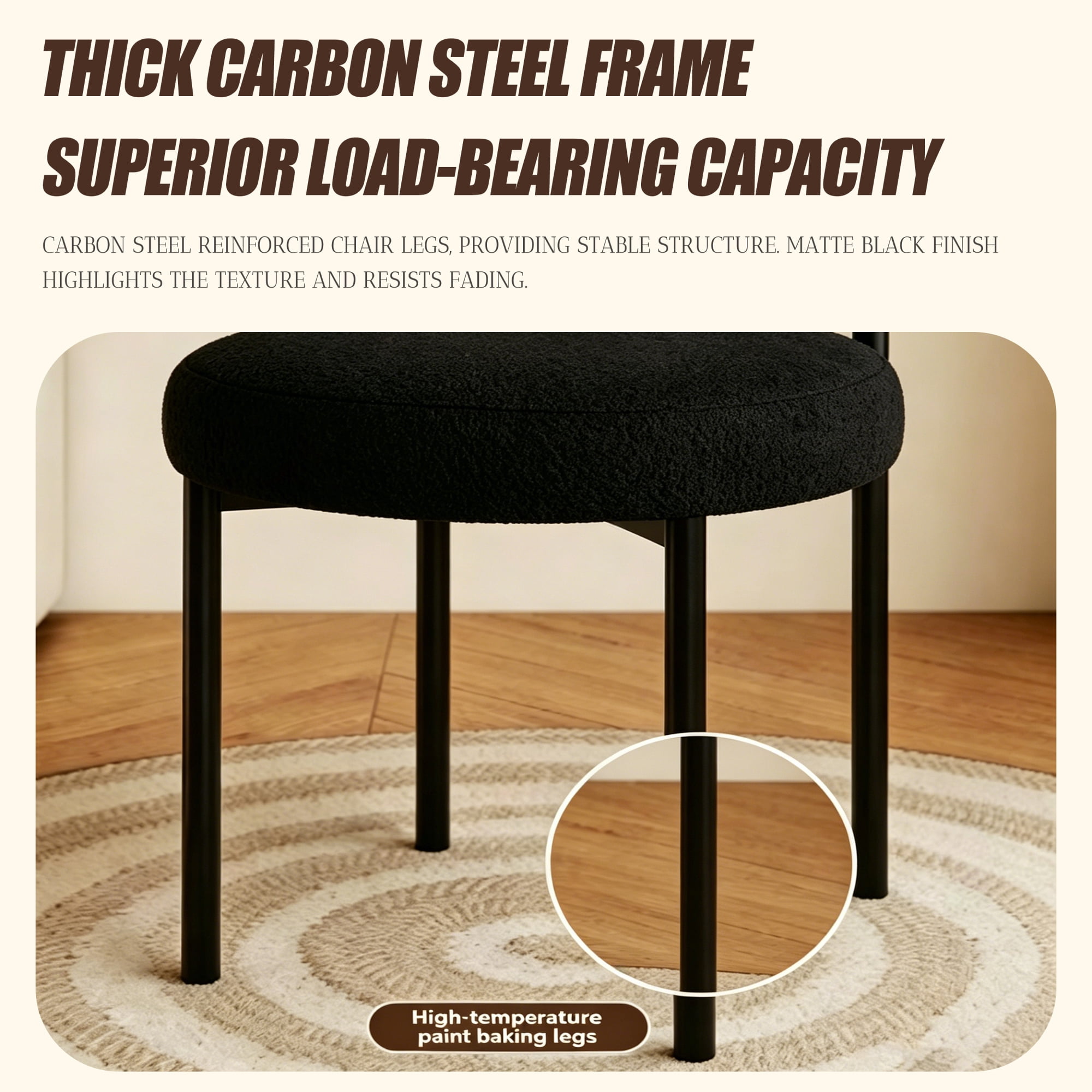Medieval Modern Dining Chair Set of 4, Round Seat Cushions Black Metal Legs Curved Back, for Restaurants Dining Rooms Kitchen Home, Easy to Assemble, Black