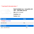 thumbnail image 2 of Right Headlight Lens - Compatible with 2001 - 2005 BMW 330i E46 2002 2003 2004, 2 of 2