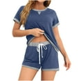 thumbnail image 3 of CHUMUD Two Piece Sets for Women Petite Summer Outfits Short Sleeve Crew Neck T Shirts Shorts Casual Color Block Set Lounge Loose, 3 of 9