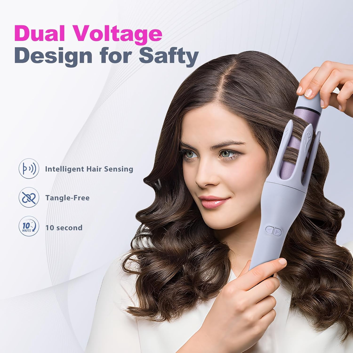 Automatic Curling Iron , 2-in-1 Hair Styling Tool Flat Iron & Curler, 3 Temp Settings, 10s Timer, Ceramic Coating, Dual Voltage, Includes Comb, Gloves & Hair Clips