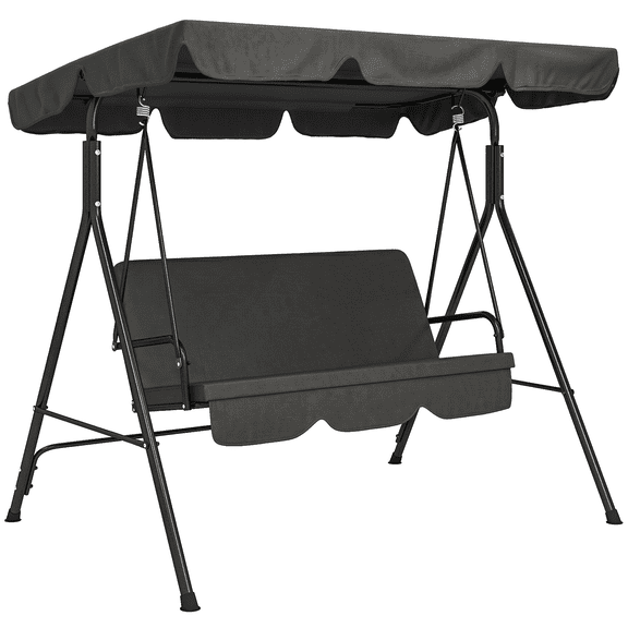 3-Seat Patio Swing Chair w/ Canopy, Steel Frame Outdoor Swing, Adjustable Tilt, Cushions for Garden, Black