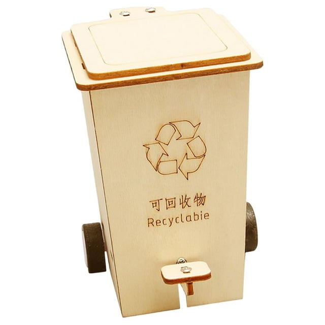 Cubo de basura volteable Rompecabezas Construcción Juguetes Manualidades Educación temprana Adorno Madera reciclable