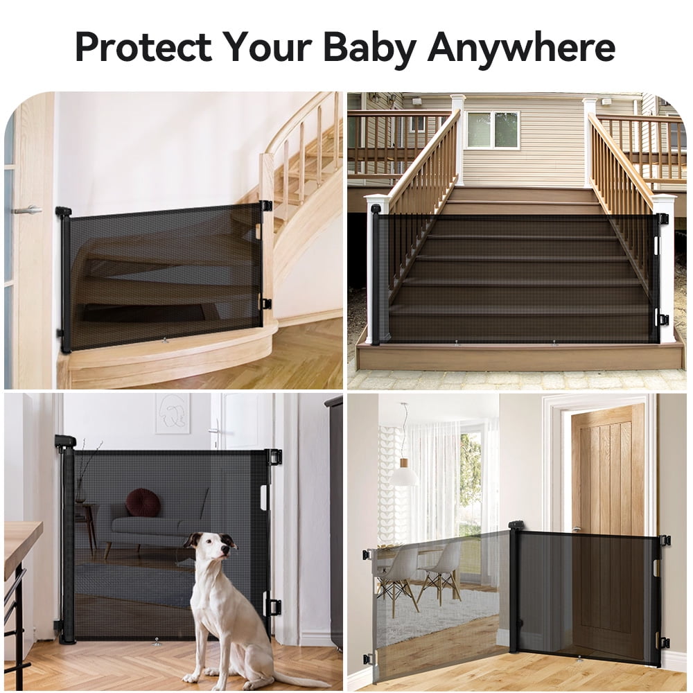 Retractable Mesh Baby Gate, Safety Gates for Stairs Doorway, 33''Tall Extends to 55''Wide, Black