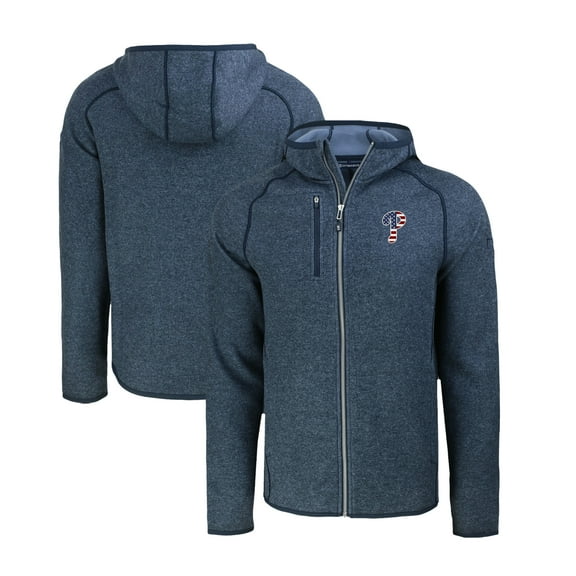 Men's Cutter & Buck Heather Navy Philadelphia Phillies Stars & Stripes Mainsail Sweater-Knit Full-Zip Hoodie