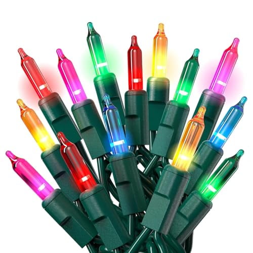 Christmas String Lights with Green Wire - 100 Count, 20 Ft Multicolored Christmas Tree Lights for Xmas Decorations Indoor and Outdoor - Incandescent String Light for Patios, Fences, Holidays