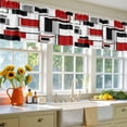 thumbnail image 4 of 2 Pack Abstract Space Design Sense Valance for Window Red Black Stitching Suqare Kitchen Valance Rod Pocket Short Curtain Topper Decorative Window Treatment for Living Room Bedroom 42"x12", 4 of 8
