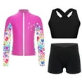 thumbnail image 3 of Miutii Kids Girls 3 Piece Dance Outfits Cross Back Crop Top and Shorts with Full Zipper Jacket Set Black&Hot Pink 14, 3 of 9