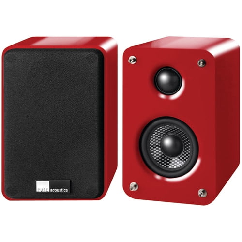 red bookshelf speakers