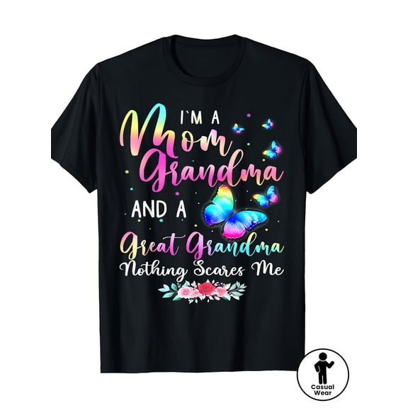 Colorful Butterfly Great Grandma T-Shirt Funny Mom Grandmother Floral Gift Graphic Tee Women Casual Short Sleeve Crewneck Top