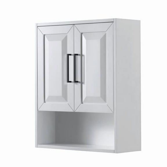White Daria Over-the-Toilet Bathroom Wall-Mounted Storage Cabinet with Matte Black Trim