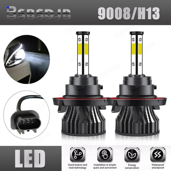 BSBSDJB H13 9008 LED Headlight Bulbs,Super Bright Bulb 6000K Cool White IP68 Waterproof, Easy Installation, Pack of 2