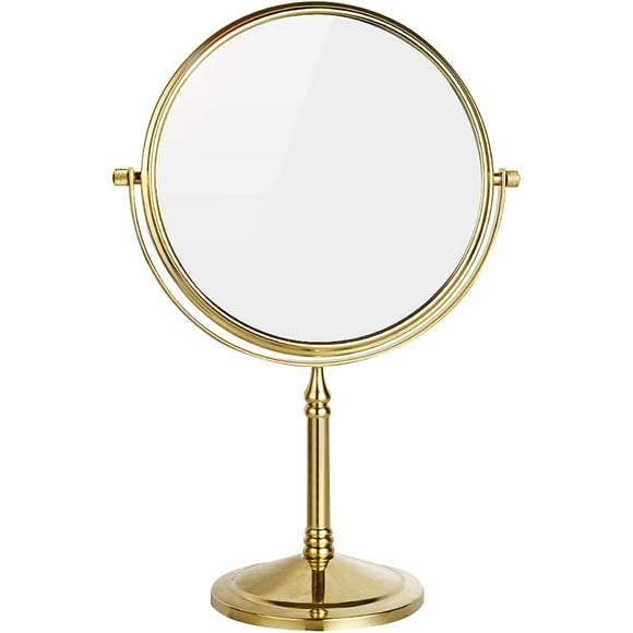 Miroir de Maquillage de Table Autoportant 8 Pouces Double Face 1x 3 X Grossissement 360 Degrés Miroir de Magnification Cosmétique Pivotant pour Bureau de Table Fini Or (8 Po, 3 X)-Or